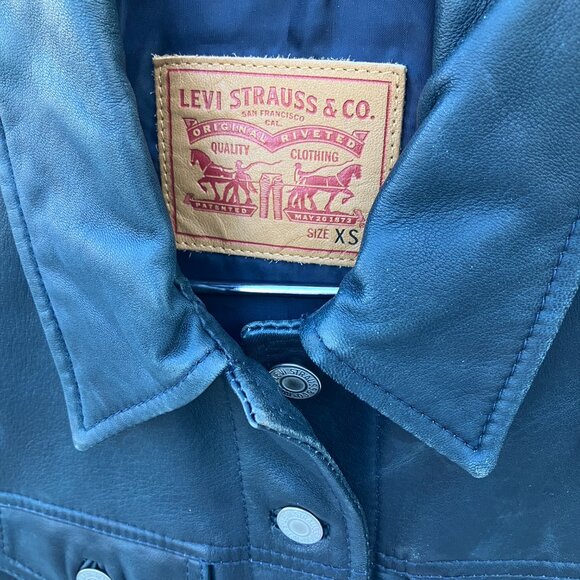 Levi's iconic supple leather trucker jacket in navy, size XS - Picture 2 of 9